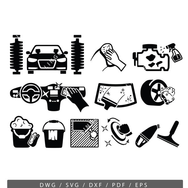 Car Wash SVG Bundle, Washing Equipment Vector, Cleaning Service Eps, Car Wash Tools DXF, Dwg, Pdf, Clipart, Digital Files, Illustration