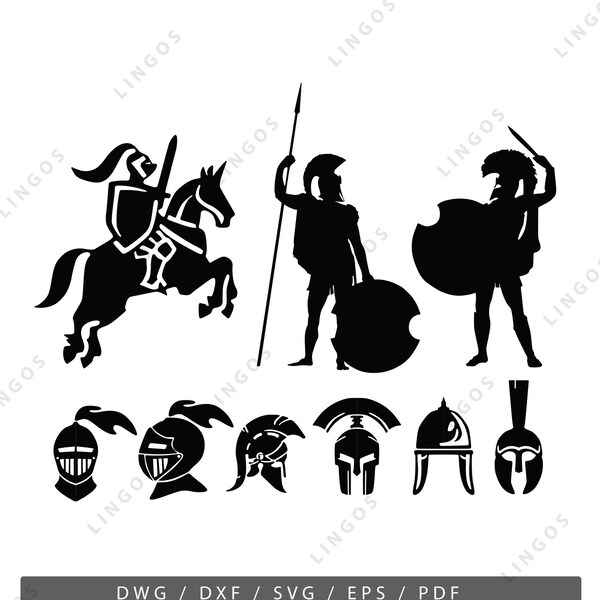 Spartan Warrior Svg,Roman Soldier Vector,Gladiator Eps,Helmet Pdf,DWG,Spartacus DXF,Digital Files,Laser Cut,Cnc Router,Plasma Cutting,Shadow