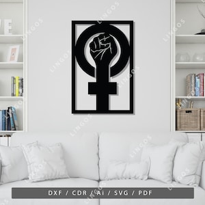 Feministische Symbol Wandkunst | Erhöhte Faust Frauenpower SVG DXF Schnittdatei