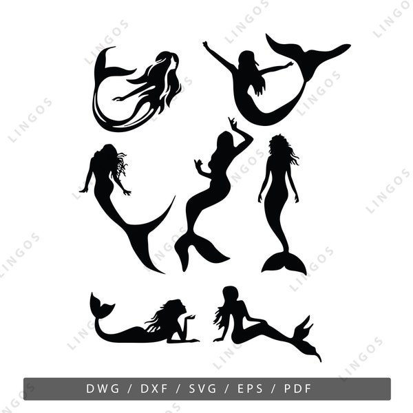 Mermaid SVG Bundle, Mythology Vector, Pdf File, DWG ,Eps, Cricut DXF, Illustrations, Laser Cutting, Cnc router, Plasma File, Silhouette