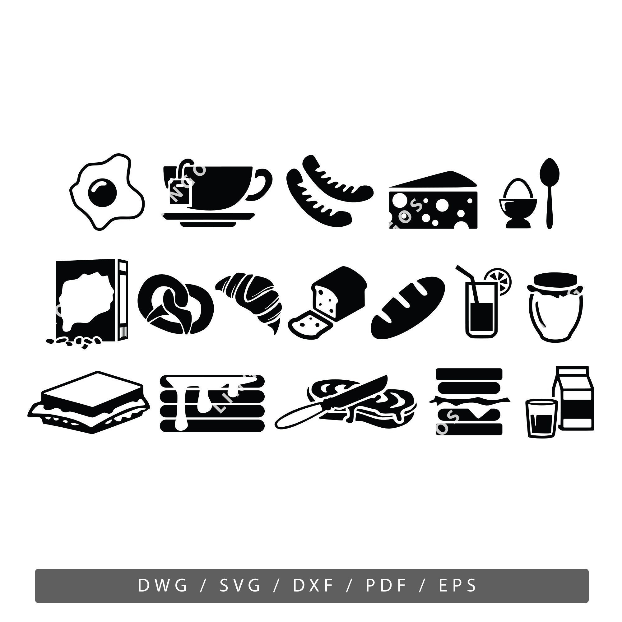 Cuttable Vector Image Breakfast Food Vector SVG Bundle: Brunch Cuttable Design (digital ...