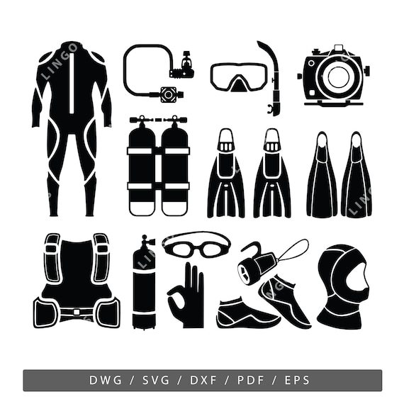 Diving Equipment SVG Bundle Dive Vector Underwater DWG Etsy