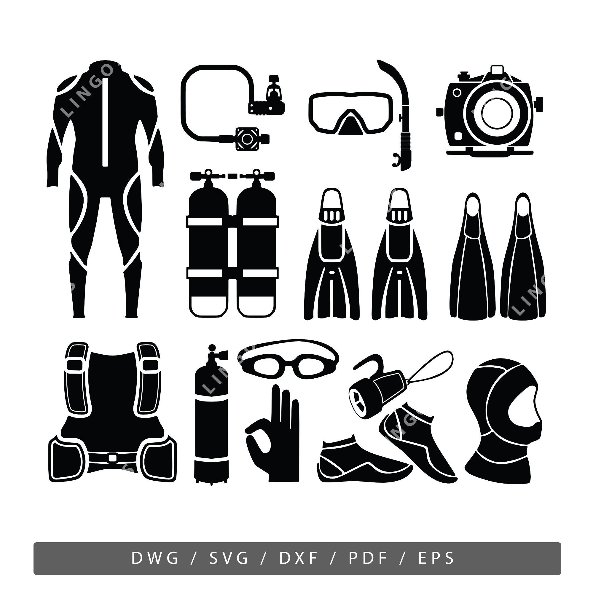 Diving Equipment SVG Bundle Dive Vector Underwater DWG Etsy