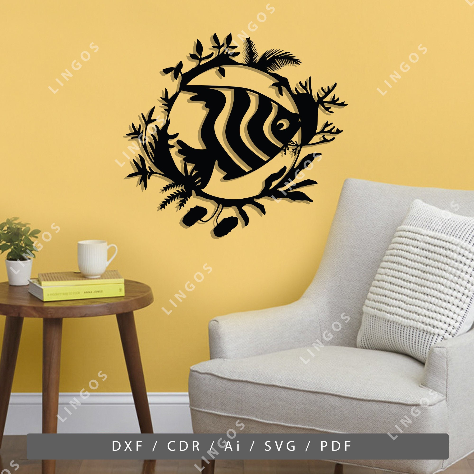 Fish Design Laser Cut Svg Dxf Files Wall Sticker Engraving photo