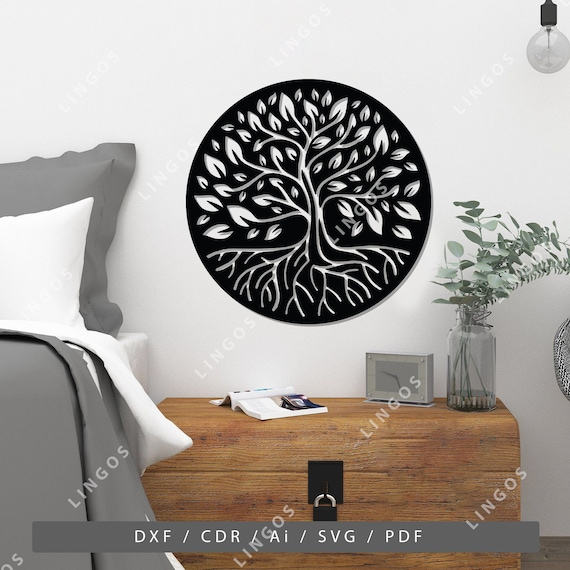 Tree of Life Wall Art DXF File, Laser cut Files, SVG, Pdf, Ai, Cdr, Cricut, Silhouette Template, Instand Download, Engraving Decal, Cnc