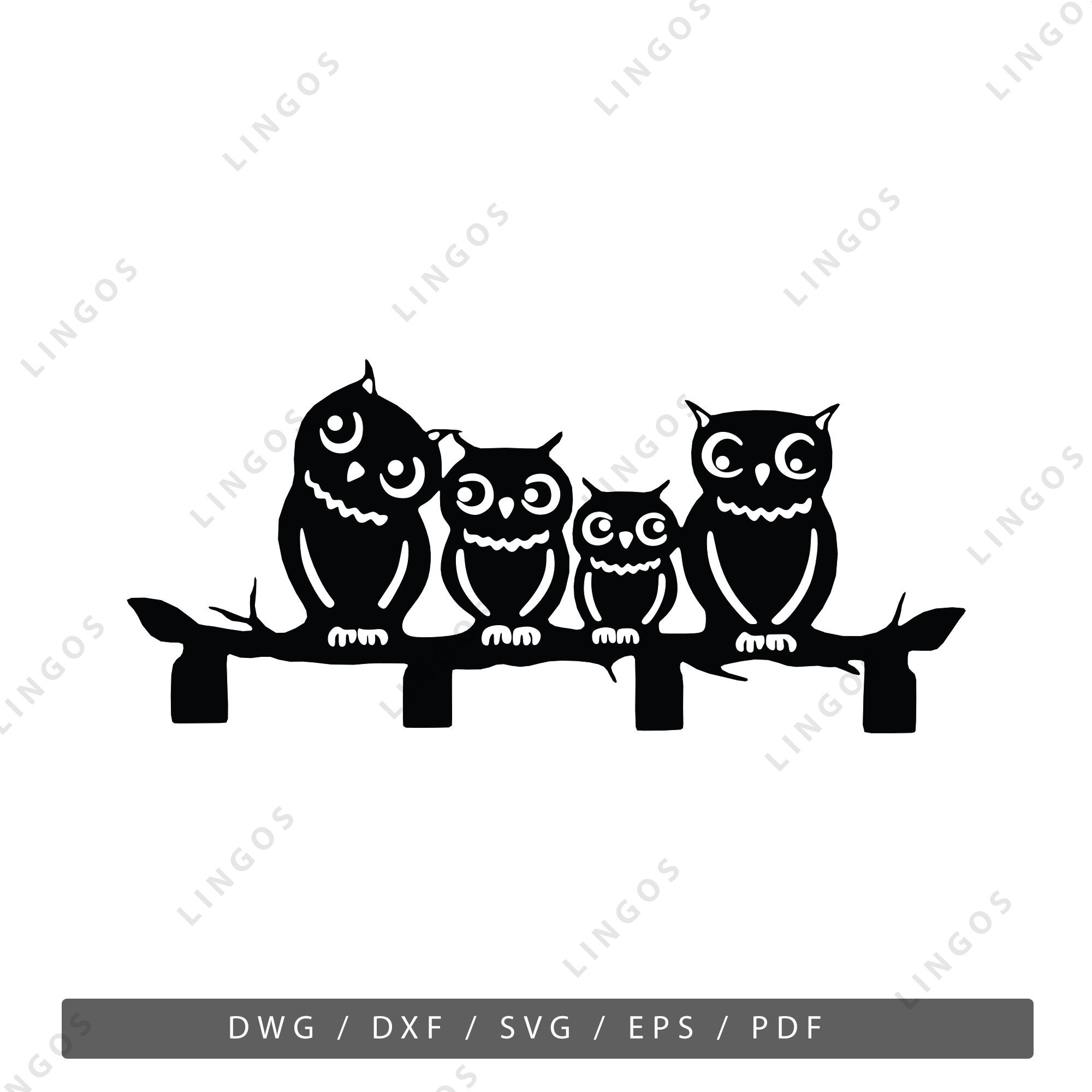 Owl Family SVG Bundle: Owls on Branch Vector (Digital Files)