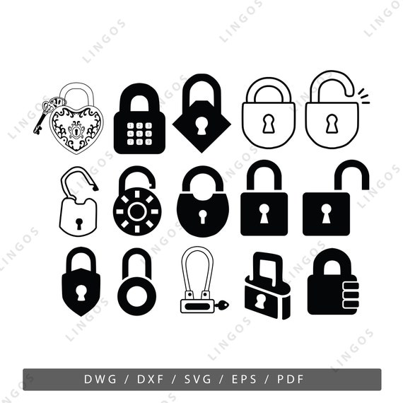 Lock SVG Bundle Key Vector Padlock DWG File Lock Silhouette Etsy