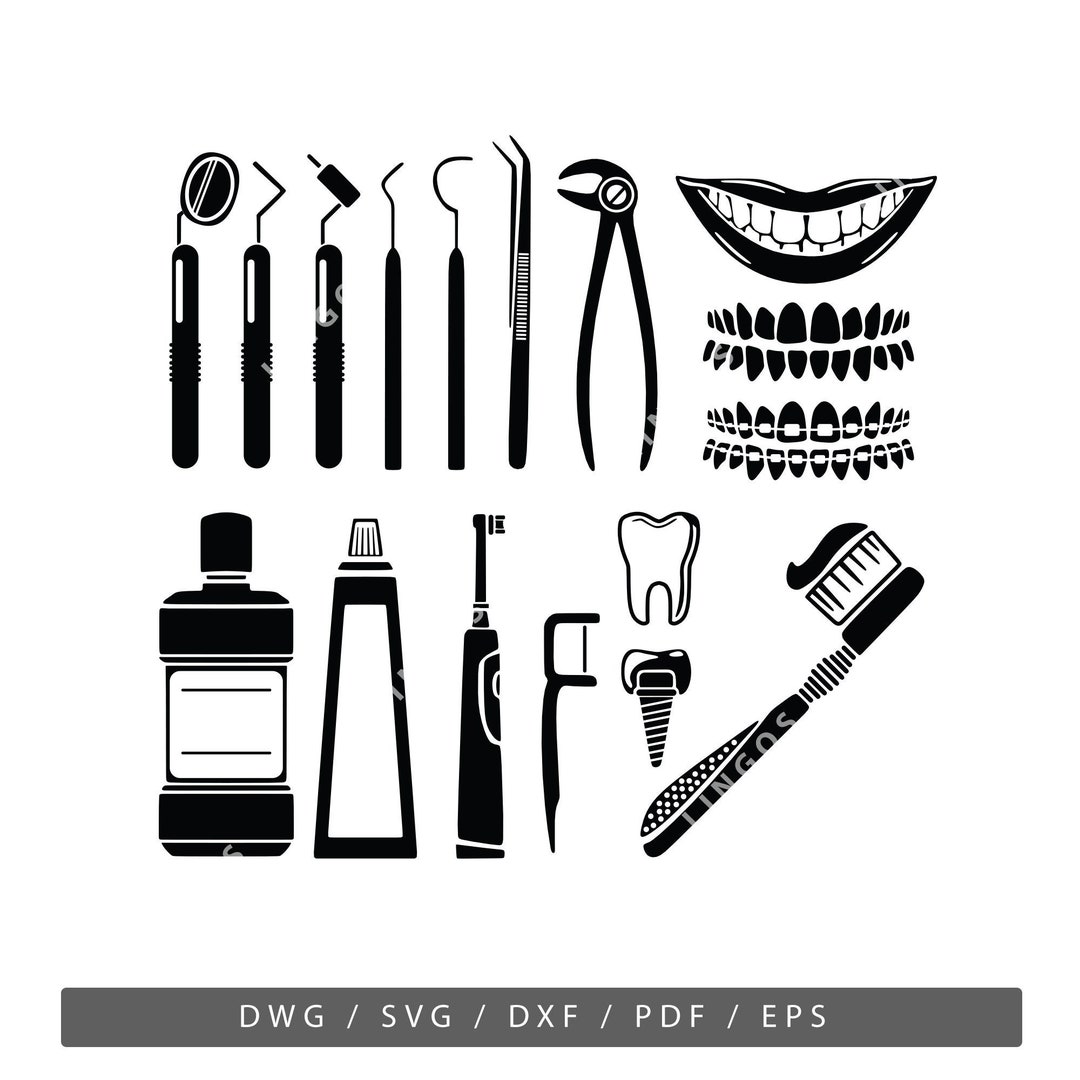 Dental Tools Svg, Dentist Digital Files, Tooth Vector, Teeth Pdf,dwg