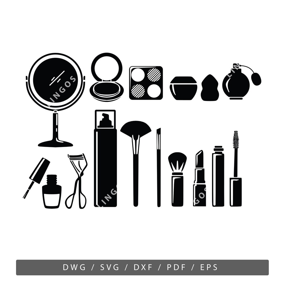 Makeup DWG File, Cosmetic Bundle Vector, Beauty Silhouette, Lipstick Pdf, Nail Polish Svg