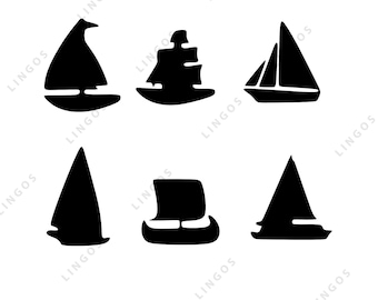 Sailboat Silhouette Set PDF | Nautical Boat SVG DXF Cut Files | Digital Vector Download dwg,