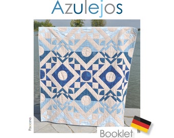 Quilting instructions "Azulejos" paper booklet German - patchwork blanket + pillow - maritime - modern - for brave beginners