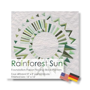 Istruzioni per il blocco Foundation Paper Piecing (FPP) (PDF) - Sole della foresta pluviale - / Patchwork / Quilting / Avanzato