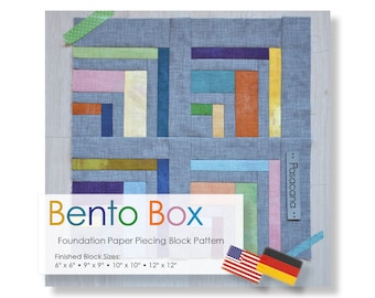 Foundation Paper Piecing (FPP) Block Pattern "Bento Box" in 4 sizes in Inch - Patchwork - beginner friendly