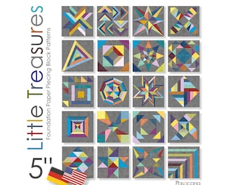 Foundation Paper Piecing Instructions (PDF) German + ENGLISH / Little Treasures / 20 block motifs / 5"x 5" / Patchwork + Quilting
