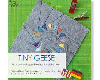 FPP Block ENGLISH + DEUTSCH "Tiny Geese" Foundation Paper Piecing // Patchwork Quilting // 4 Sizes in Inch // Advanced Quilters