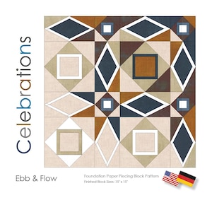 Foundation Paper Piecing (FPP) Block Pattern 15 Inch - Ebb & Flow - Patchwork Pattern - Storm at Sea
