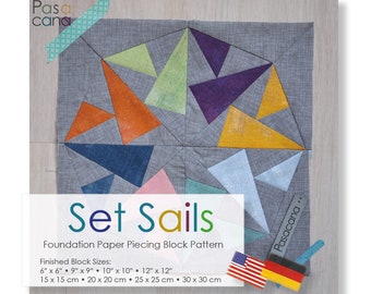 FPP Block Pattern English + German "Set Sails" Octagon - Foundation Paper Piecing - Patchwork Quilting Triangles