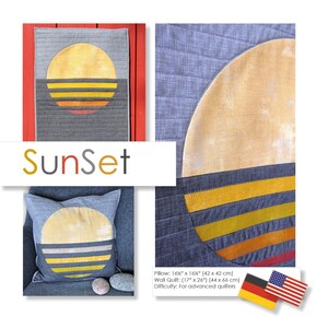 Quilt Anleitung "SunSet" Kissen und Wandquilt / Patchwork / Sonnenuntergang / Deutsch + Englisch