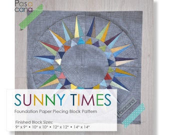 FPP Block Pattern "Sunny Times" Foundation Paper Piecing // New York Beauty // Patchwork Quilting // 4 Sizes in INCH // advanced