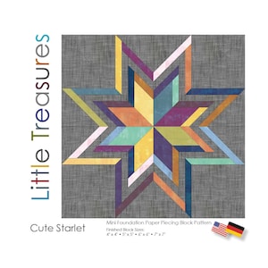 Instructions pour le bloc Foundation Paper Piecing (FPP) - Série Little Treasures - Cute Starlet / 4 tailles en pouces / Patchwork + Quilting