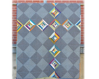 Quilt Patchworkdecke "Aguayo" (72"x60") Bettüberwurf Tagesdecke //Baumwolle + Leinen // Ethno Südamerika // Ausstellungsstück Sonderpreis