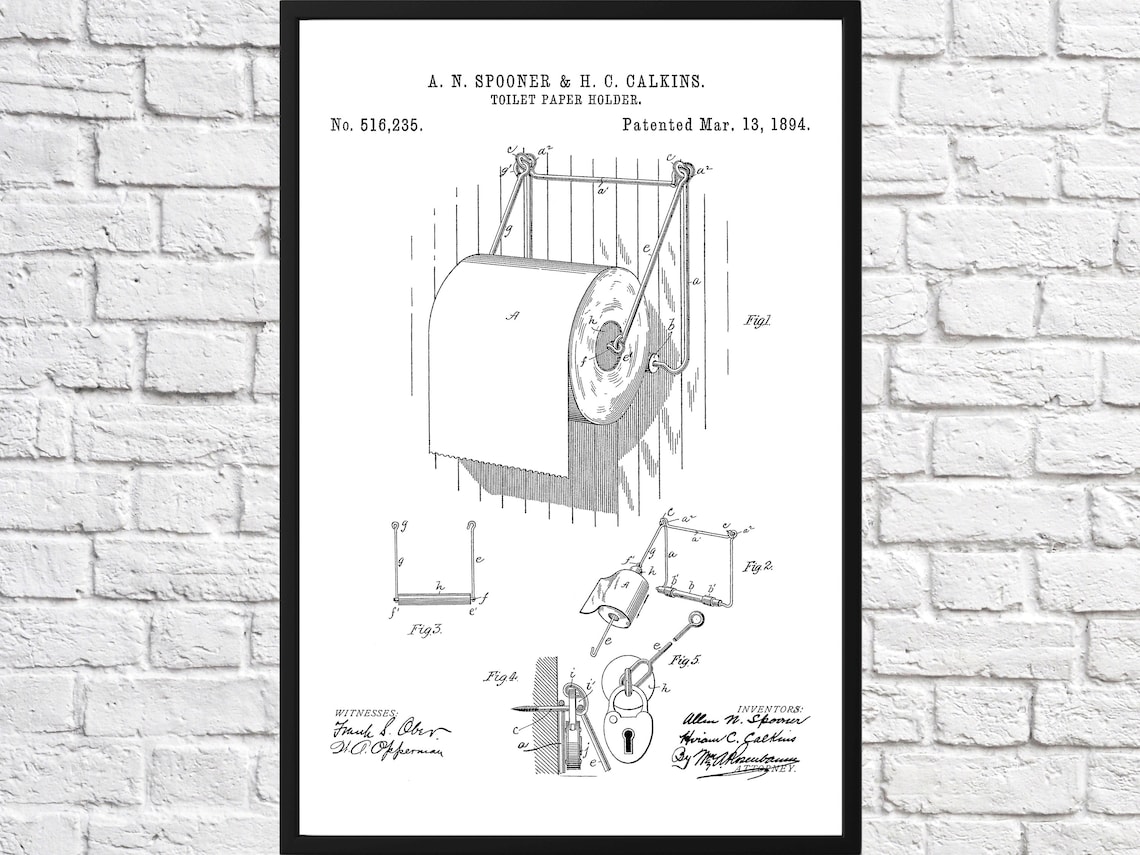 1894 Toilet Paper Holder Patent Print Printable Home Wall Etsy