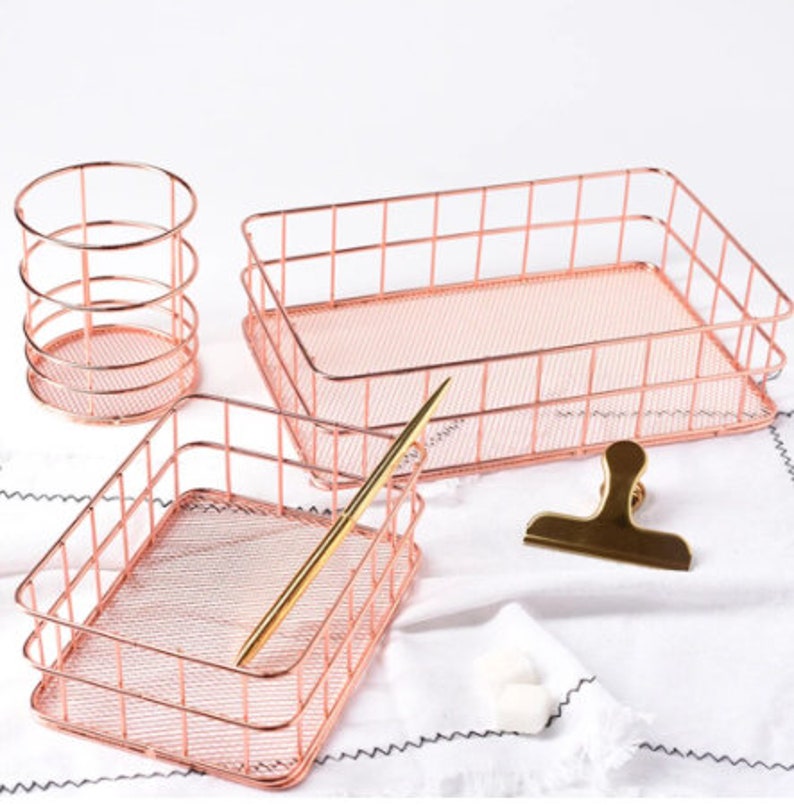 Rose Gold Series Desk Organiser Baskets Etsy