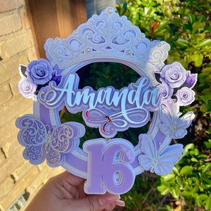 Mis Quince Cake Topper, Sweet 16, Quinceanera, Acrylic topper, butterfly, crown