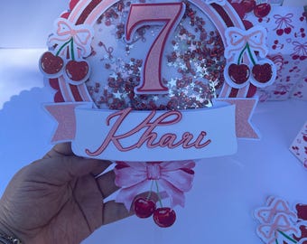 She’s the Cherry on Top Cake topper-Cherry on top-bows and cherries-Cake topper