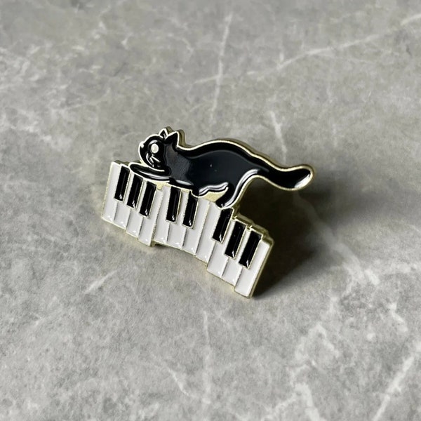 Black Cat Piano Enamel Pin Badge