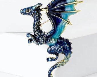 New Blue Dragon Brooch Pin with detail