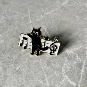 Black Cat Piano with Music Notes Enamel Pin Badge