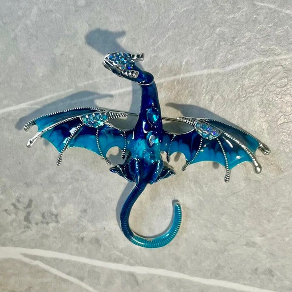 Gorgeous Blue Dragon Brooch Pin with detail