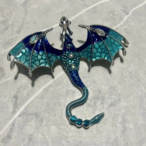 NEW IN Blue Dragon Brooch Pin with detail