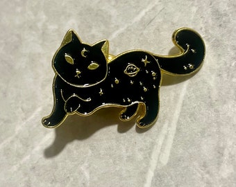 Black Cat Moon Enamel Pin Badge