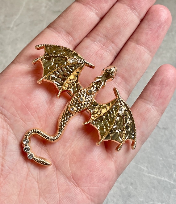 NEW IN Golden Headed Gold Dragon Brooch Pin Etsy