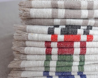 Striped Linen Dinner Napkins | French Bistro Style | Frayed Cloth Napkins | Rustic Farmhouse Table Decor
