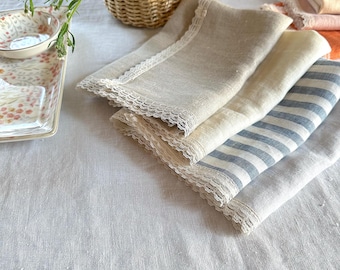 Linen Napkins | Handmade Lace Cloth Napkins | French Country Dining Decor