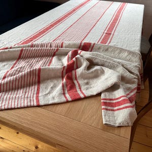 Heavy Linen Tablecloth / French Style Striped Rustic Linen Table Cloth / Washed Natural Linen Tablecloth