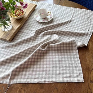 Natural Linen Tablecloth Striped Or Checkered Linen Tablecloth Washed Linen Tablecloth