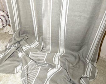 Cortina de lino grueso natural estilo francés con panel de rayas grises