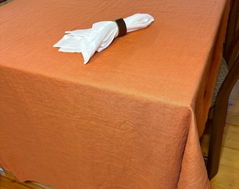 Dusty Terracotta Linen Tablecloth, Handmade Natural Linen, Cozy Rustic Dining, Farmhouse Home Decor