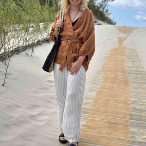 Brown Linen Kimono Jacket, Soft Linen Summer Jacket, Linen Cardigan