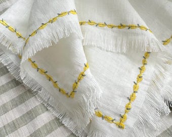 Mediterranean Linen Napkin with Lemon Stitching – Coastal Summer Table Setting - Custom Linen Napkins
