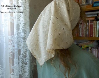 Delicate Richelieu Cotton Bandana - Headband - Beige Bandana, Lightweight Summer Hair Accessory, Romantic Embroidered Kerchief
