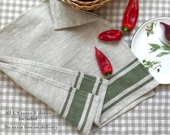 Striped Linen Napkin: French Style Softened Flax Cloth