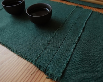 Juego de camino de té de lino: tapete de té ceremonial verde botella