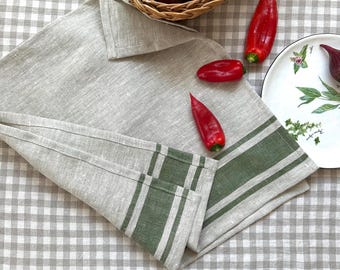 Servilleta de lino a rayas: tela de lino suavizada estilo francés