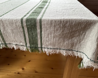 Mantel de lino grueso: estilo francés a rayas con bordes sin rematar