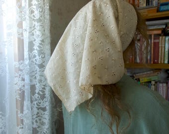 Delicada bandana de algodón Richelieu - Diadema - Bandana beige, accesorio ligero para el cabello de verano, romántico pañuelo bordado